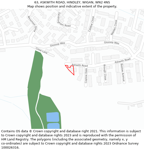 63, ASKWITH ROAD, HINDLEY, WIGAN, WN2 4NS: Location map and indicative extent of plot