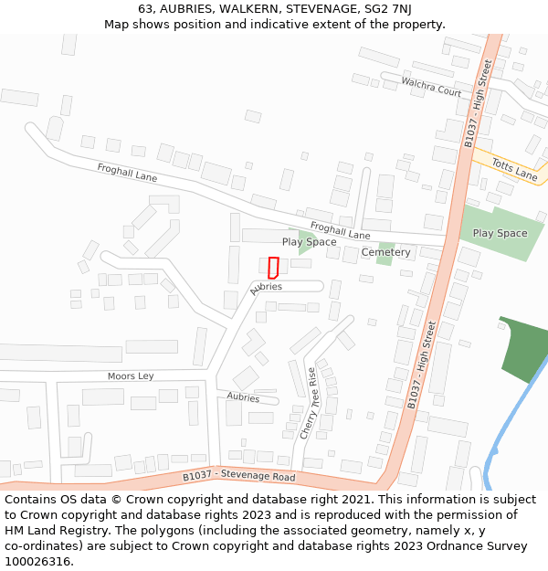 63, AUBRIES, WALKERN, STEVENAGE, SG2 7NJ: Location map and indicative extent of plot