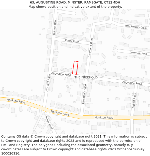 63, AUGUSTINE ROAD, MINSTER, RAMSGATE, CT12 4DH: Location map and indicative extent of plot