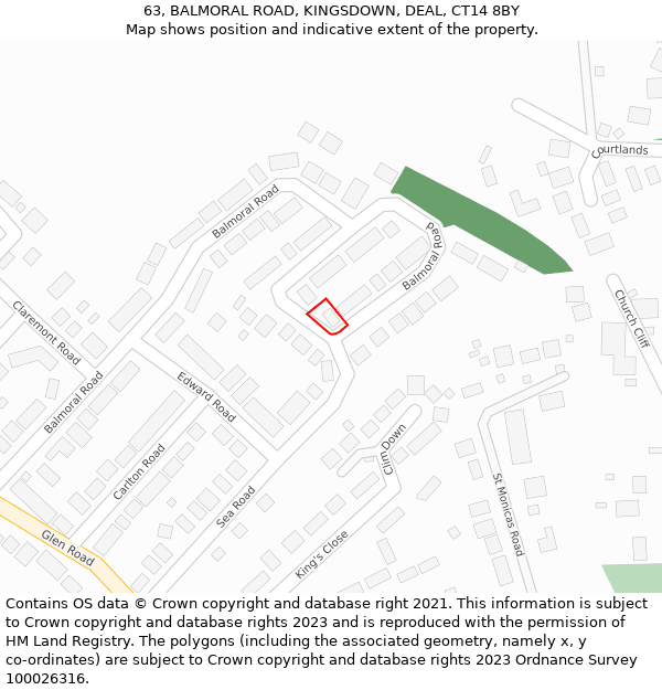 63, BALMORAL ROAD, KINGSDOWN, DEAL, CT14 8BY: Location map and indicative extent of plot