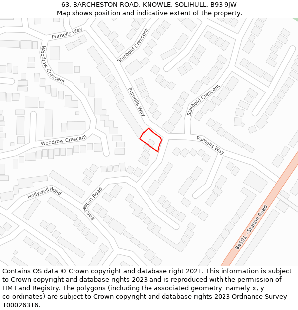 63, BARCHESTON ROAD, KNOWLE, SOLIHULL, B93 9JW: Location map and indicative extent of plot