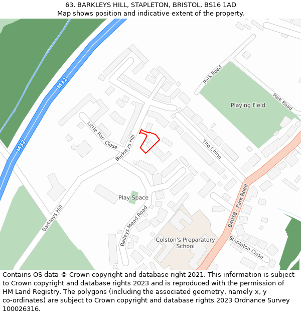 63, BARKLEYS HILL, STAPLETON, BRISTOL, BS16 1AD: Location map and indicative extent of plot