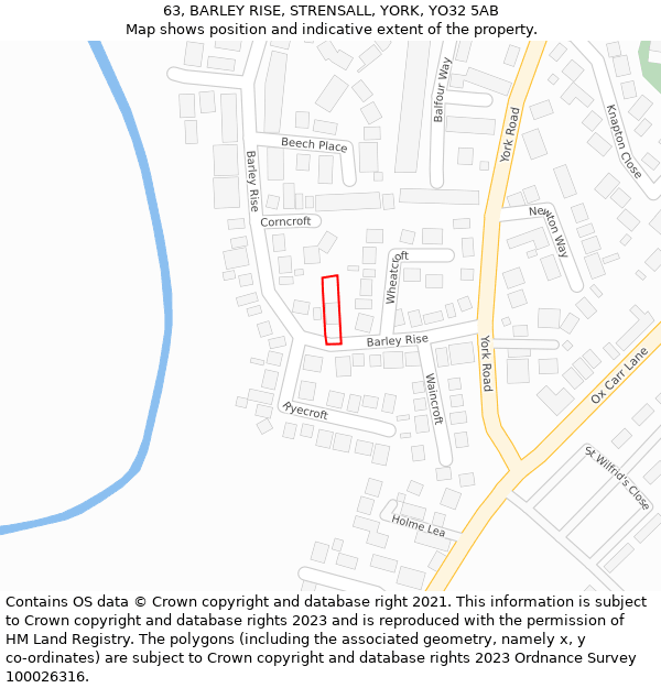 63, BARLEY RISE, STRENSALL, YORK, YO32 5AB: Location map and indicative extent of plot