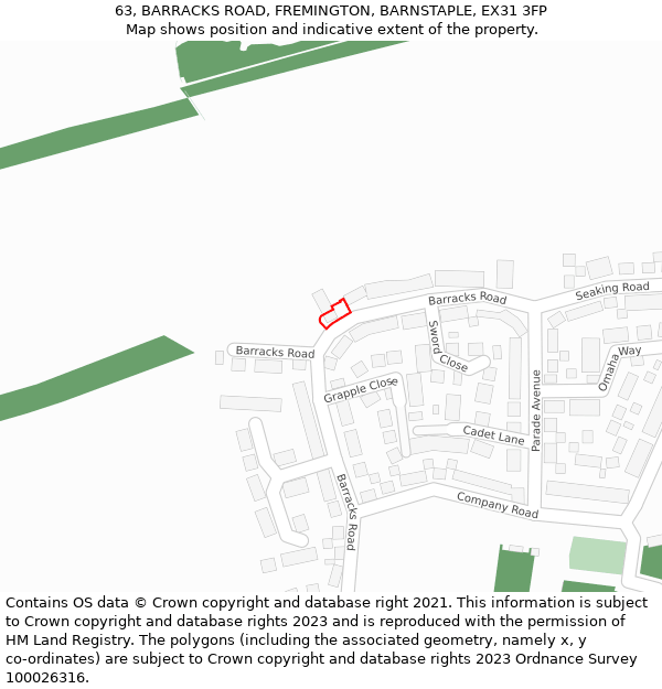 63, BARRACKS ROAD, FREMINGTON, BARNSTAPLE, EX31 3FP: Location map and indicative extent of plot