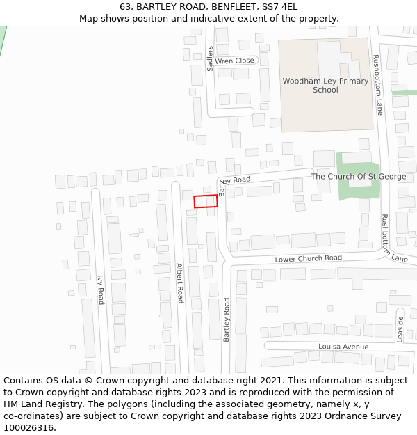 63, BARTLEY ROAD, BENFLEET, SS7 4EL: Location map and indicative extent of plot