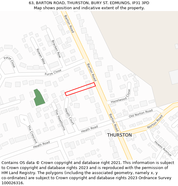 63, BARTON ROAD, THURSTON, BURY ST. EDMUNDS, IP31 3PD: Location map and indicative extent of plot