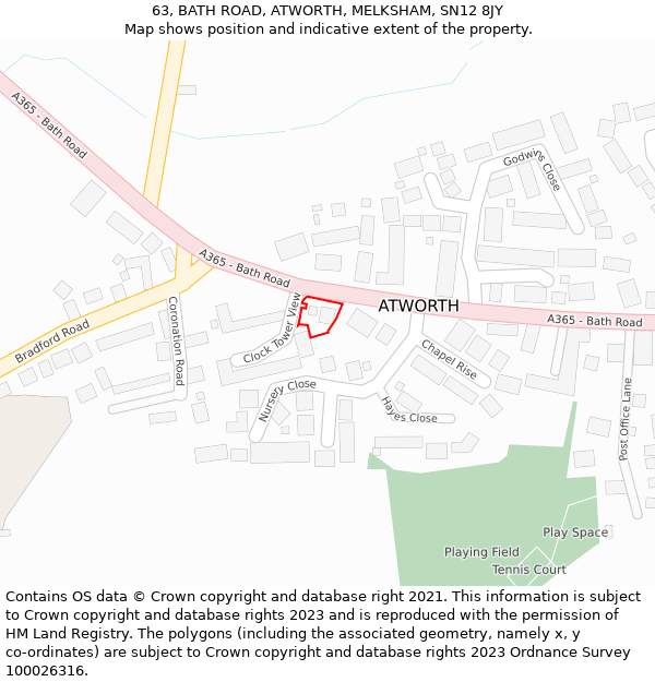 63, BATH ROAD, ATWORTH, MELKSHAM, SN12 8JY: Location map and indicative extent of plot