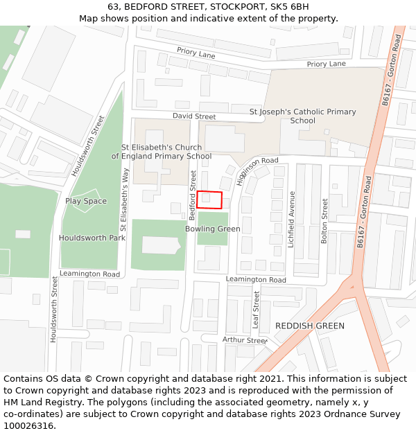 63, BEDFORD STREET, STOCKPORT, SK5 6BH: Location map and indicative extent of plot