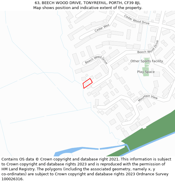 63, BEECH WOOD DRIVE, TONYREFAIL, PORTH, CF39 8JL: Location map and indicative extent of plot