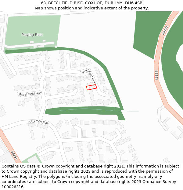 63, BEECHFIELD RISE, COXHOE, DURHAM, DH6 4SB: Location map and indicative extent of plot