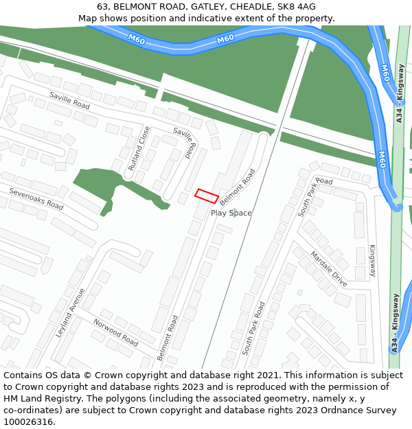 63, BELMONT ROAD, GATLEY, CHEADLE, SK8 4AG: Location map and indicative extent of plot