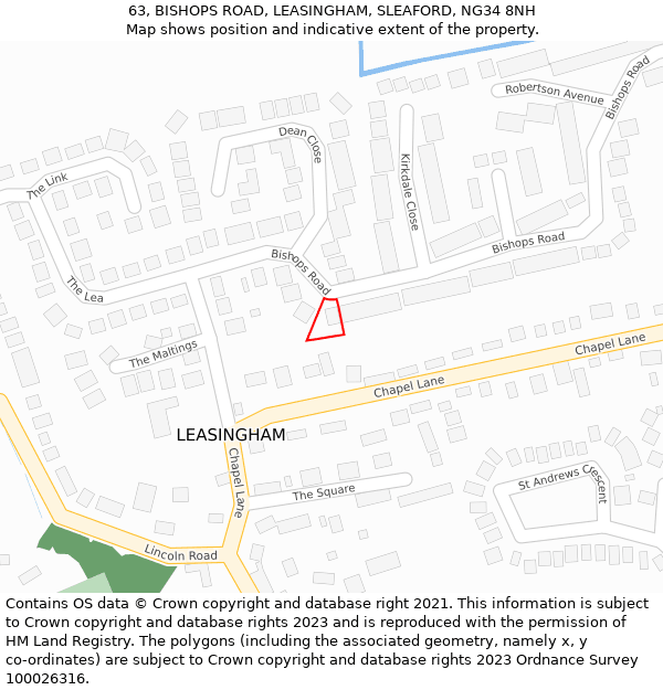 63, BISHOPS ROAD, LEASINGHAM, SLEAFORD, NG34 8NH: Location map and indicative extent of plot