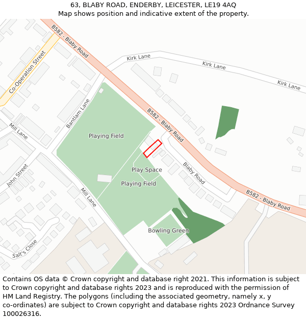 63, BLABY ROAD, ENDERBY, LEICESTER, LE19 4AQ: Location map and indicative extent of plot