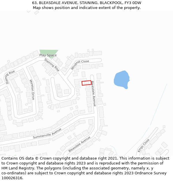 63, BLEASDALE AVENUE, STAINING, BLACKPOOL, FY3 0DW: Location map and indicative extent of plot