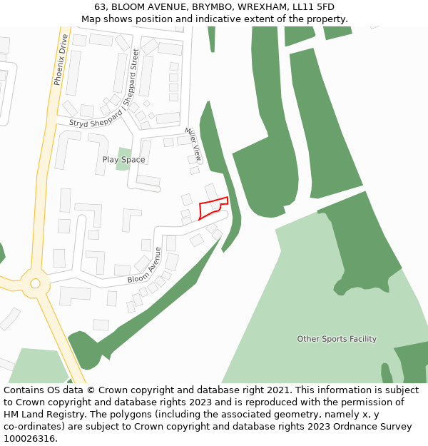63, BLOOM AVENUE, BRYMBO, WREXHAM, LL11 5FD: Location map and indicative extent of plot