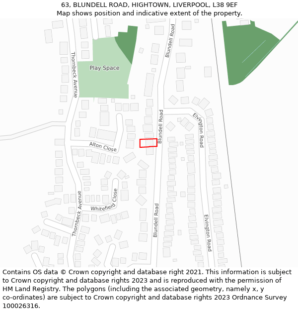 63, BLUNDELL ROAD, HIGHTOWN, LIVERPOOL, L38 9EF: Location map and indicative extent of plot