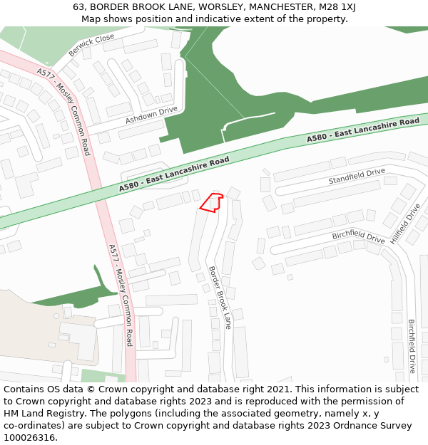 63, BORDER BROOK LANE, WORSLEY, MANCHESTER, M28 1XJ: Location map and indicative extent of plot