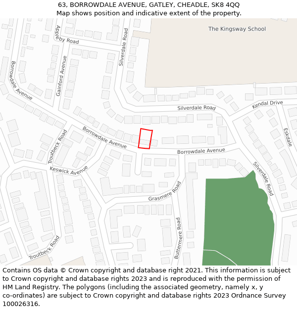 63, BORROWDALE AVENUE, GATLEY, CHEADLE, SK8 4QQ: Location map and indicative extent of plot