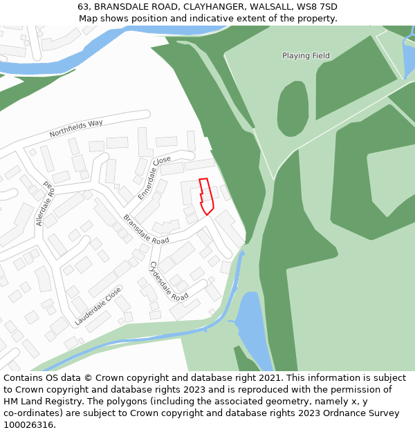 63, BRANSDALE ROAD, CLAYHANGER, WALSALL, WS8 7SD: Location map and indicative extent of plot