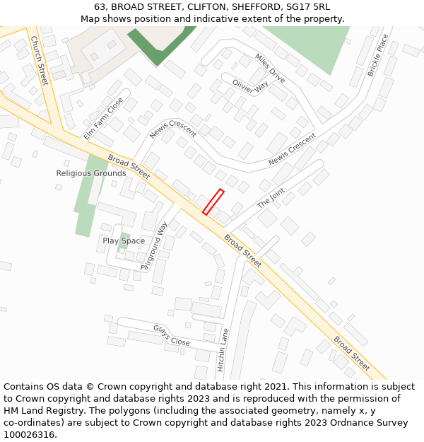 63, BROAD STREET, CLIFTON, SHEFFORD, SG17 5RL: Location map and indicative extent of plot