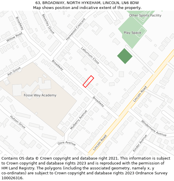 63, BROADWAY, NORTH HYKEHAM, LINCOLN, LN6 8DW: Location map and indicative extent of plot