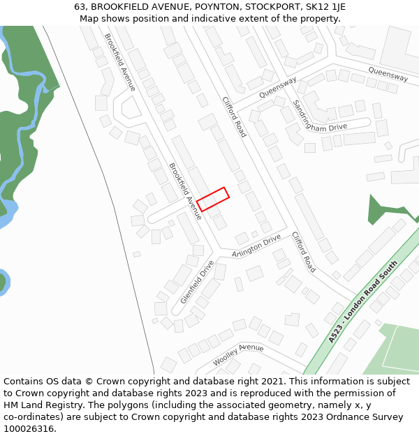 63, BROOKFIELD AVENUE, POYNTON, STOCKPORT, SK12 1JE: Location map and indicative extent of plot