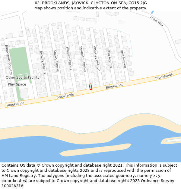 63, BROOKLANDS, JAYWICK, CLACTON-ON-SEA, CO15 2JG: Location map and indicative extent of plot