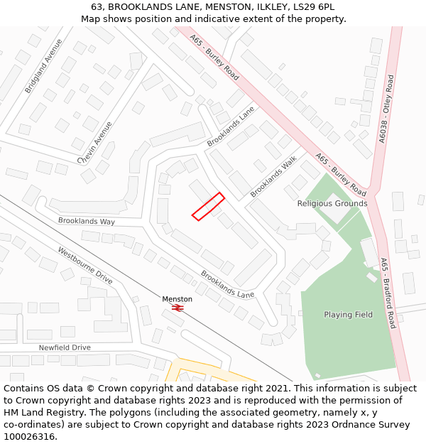 63, BROOKLANDS LANE, MENSTON, ILKLEY, LS29 6PL: Location map and indicative extent of plot