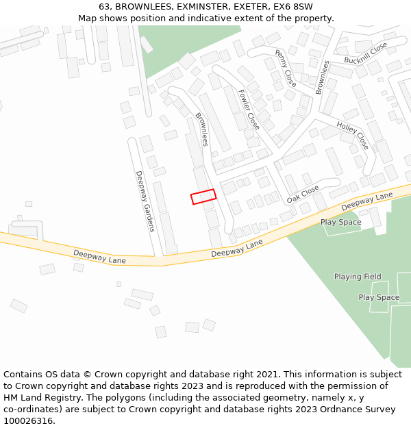 63, BROWNLEES, EXMINSTER, EXETER, EX6 8SW: Location map and indicative extent of plot