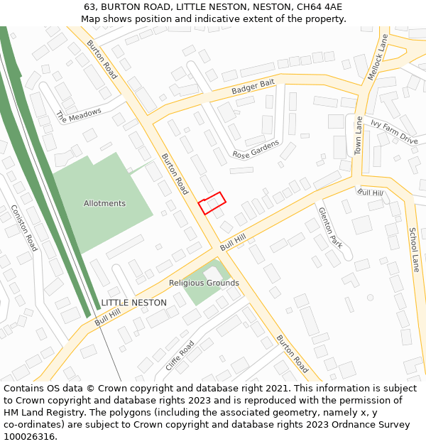 63, BURTON ROAD, LITTLE NESTON, NESTON, CH64 4AE: Location map and indicative extent of plot