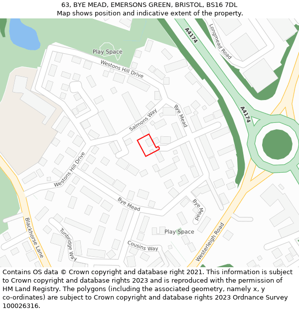 63, BYE MEAD, EMERSONS GREEN, BRISTOL, BS16 7DL: Location map and indicative extent of plot