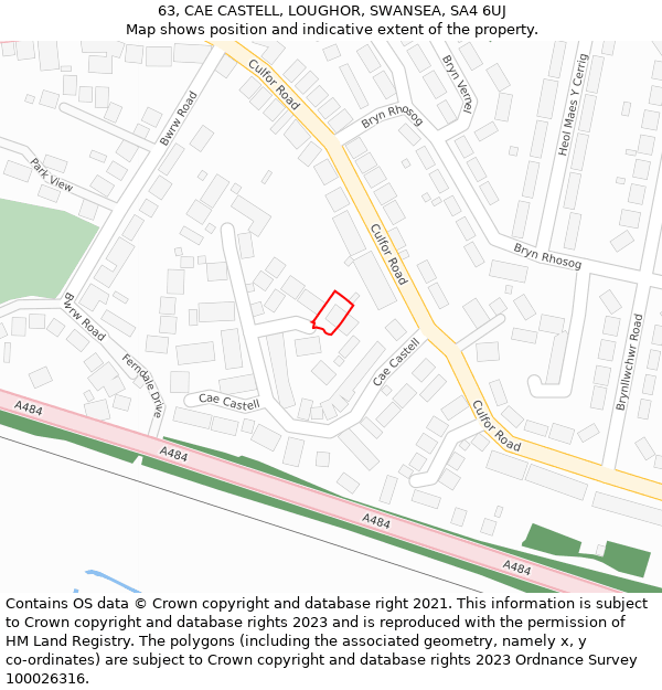 63, CAE CASTELL, LOUGHOR, SWANSEA, SA4 6UJ: Location map and indicative extent of plot