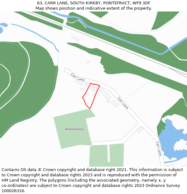 63, CARR LANE, SOUTH KIRKBY, PONTEFRACT, WF9 3DF: Location map and indicative extent of plot