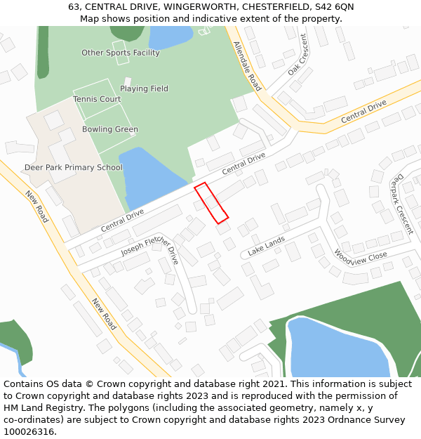 63, CENTRAL DRIVE, WINGERWORTH, CHESTERFIELD, S42 6QN: Location map and indicative extent of plot