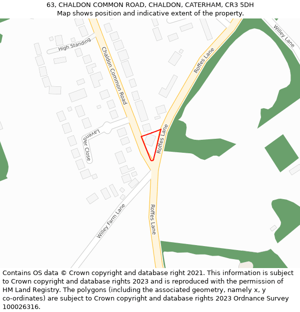 63, CHALDON COMMON ROAD, CHALDON, CATERHAM, CR3 5DH: Location map and indicative extent of plot