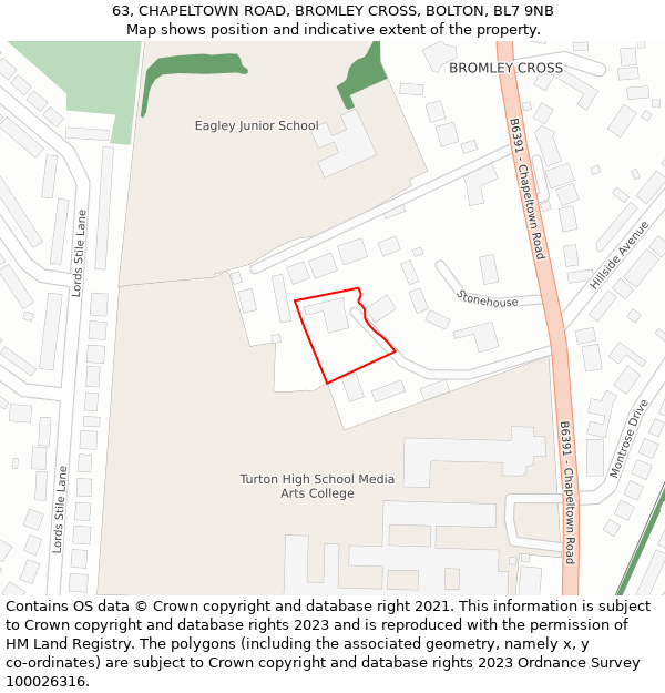 63, CHAPELTOWN ROAD, BROMLEY CROSS, BOLTON, BL7 9NB: Location map and indicative extent of plot