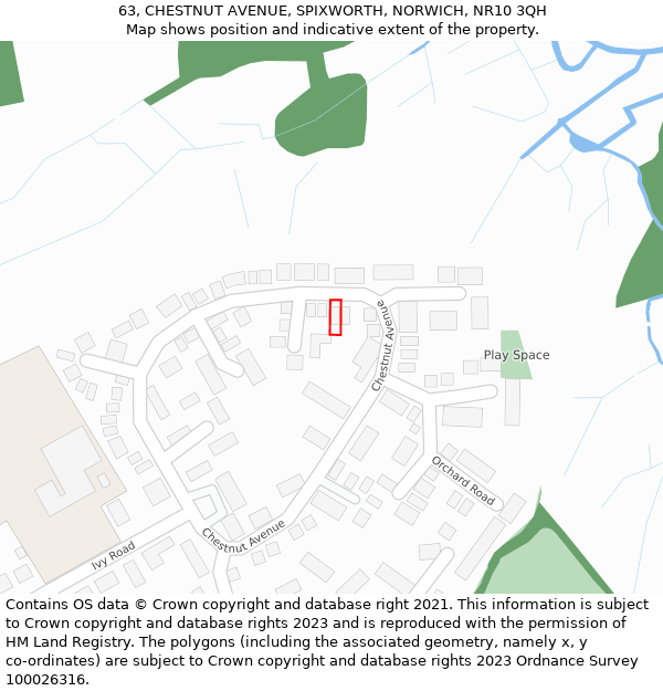 63, CHESTNUT AVENUE, SPIXWORTH, NORWICH, NR10 3QH: Location map and indicative extent of plot