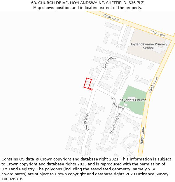 63, CHURCH DRIVE, HOYLANDSWAINE, SHEFFIELD, S36 7LZ: Location map and indicative extent of plot