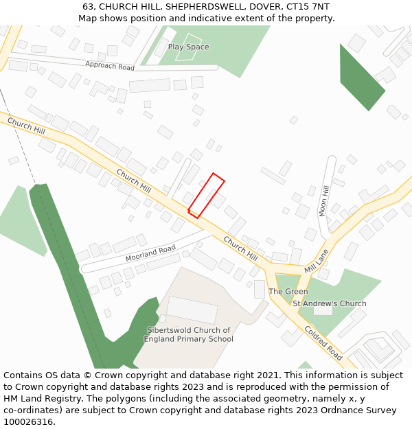 63, CHURCH HILL, SHEPHERDSWELL, DOVER, CT15 7NT: Location map and indicative extent of plot