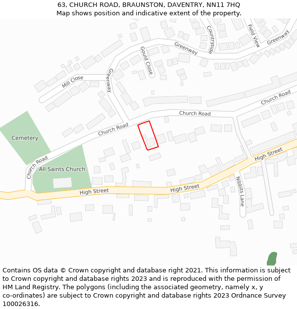 63, CHURCH ROAD, BRAUNSTON, DAVENTRY, NN11 7HQ: Location map and indicative extent of plot