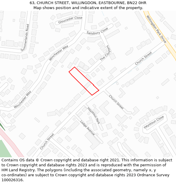 63, CHURCH STREET, WILLINGDON, EASTBOURNE, BN22 0HR: Location map and indicative extent of plot