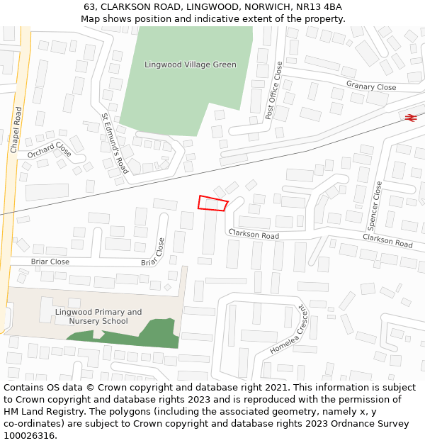 63, CLARKSON ROAD, LINGWOOD, NORWICH, NR13 4BA: Location map and indicative extent of plot