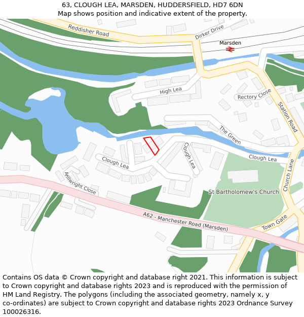 63, CLOUGH LEA, MARSDEN, HUDDERSFIELD, HD7 6DN: Location map and indicative extent of plot