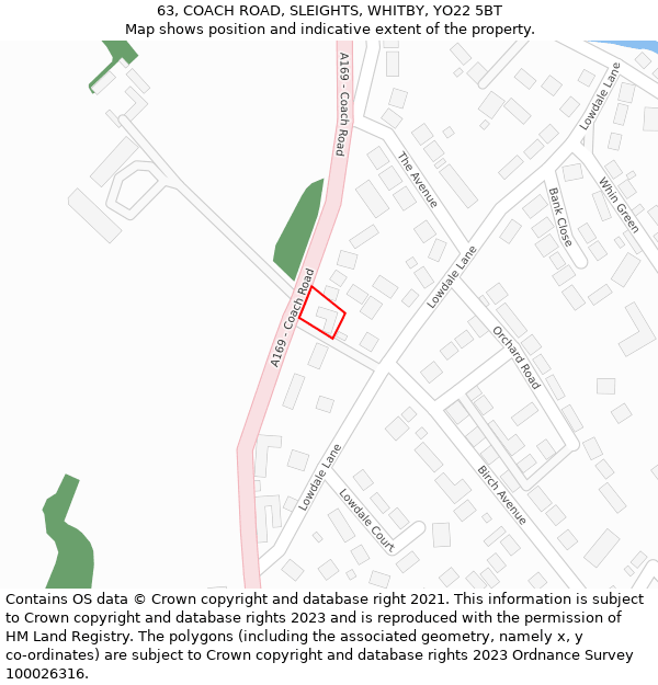 63, COACH ROAD, SLEIGHTS, WHITBY, YO22 5BT: Location map and indicative extent of plot