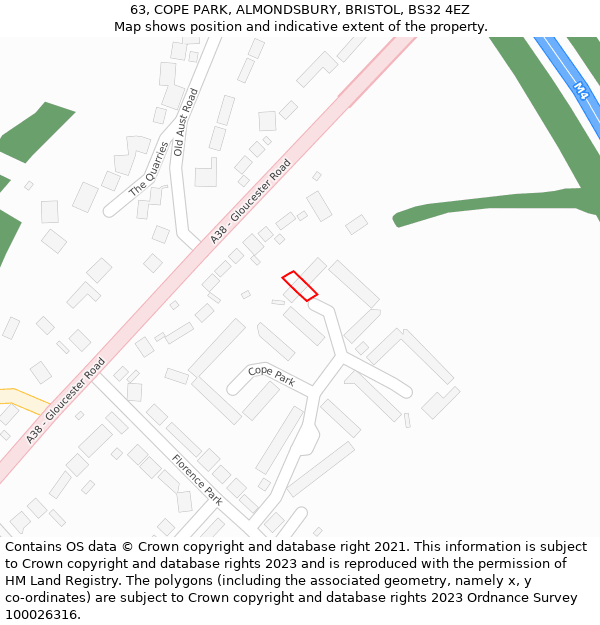 63, COPE PARK, ALMONDSBURY, BRISTOL, BS32 4EZ: Location map and indicative extent of plot