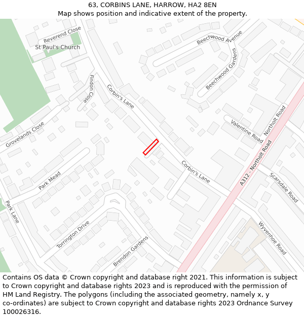 63, CORBINS LANE, HARROW, HA2 8EN: Location map and indicative extent of plot