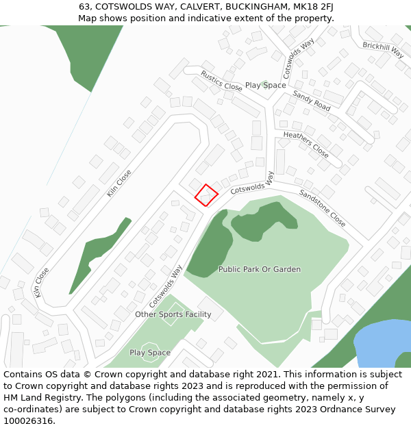 63, COTSWOLDS WAY, CALVERT, BUCKINGHAM, MK18 2FJ: Location map and indicative extent of plot