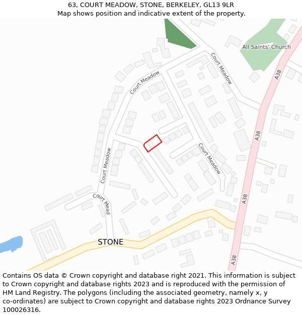 63, COURT MEADOW, STONE, BERKELEY, GL13 9LR: Location map and indicative extent of plot