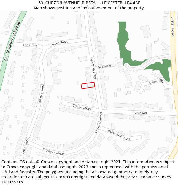 63, CURZON AVENUE, BIRSTALL, LEICESTER, LE4 4AF: Location map and indicative extent of plot