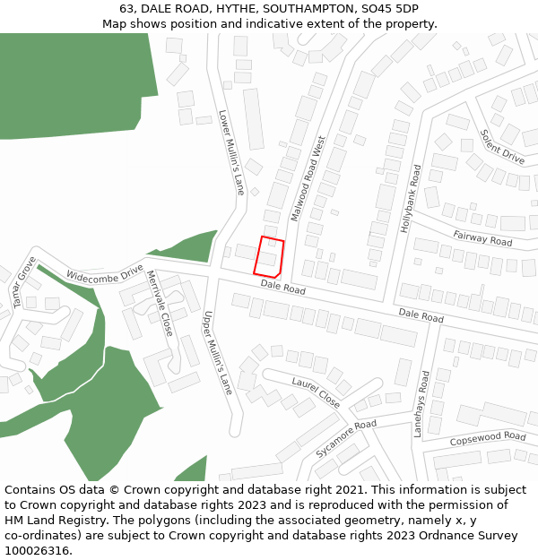 63, DALE ROAD, HYTHE, SOUTHAMPTON, SO45 5DP: Location map and indicative extent of plot